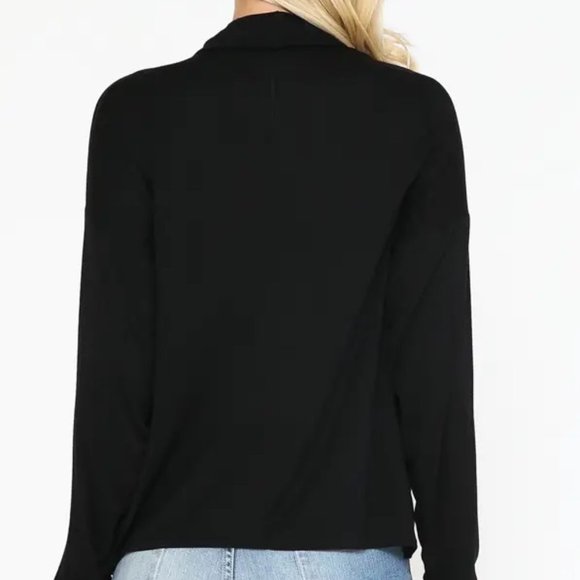 DRAPED WRAP DETAIL HEM BOUSE TOP IN BLACK - Picture 7 of 8